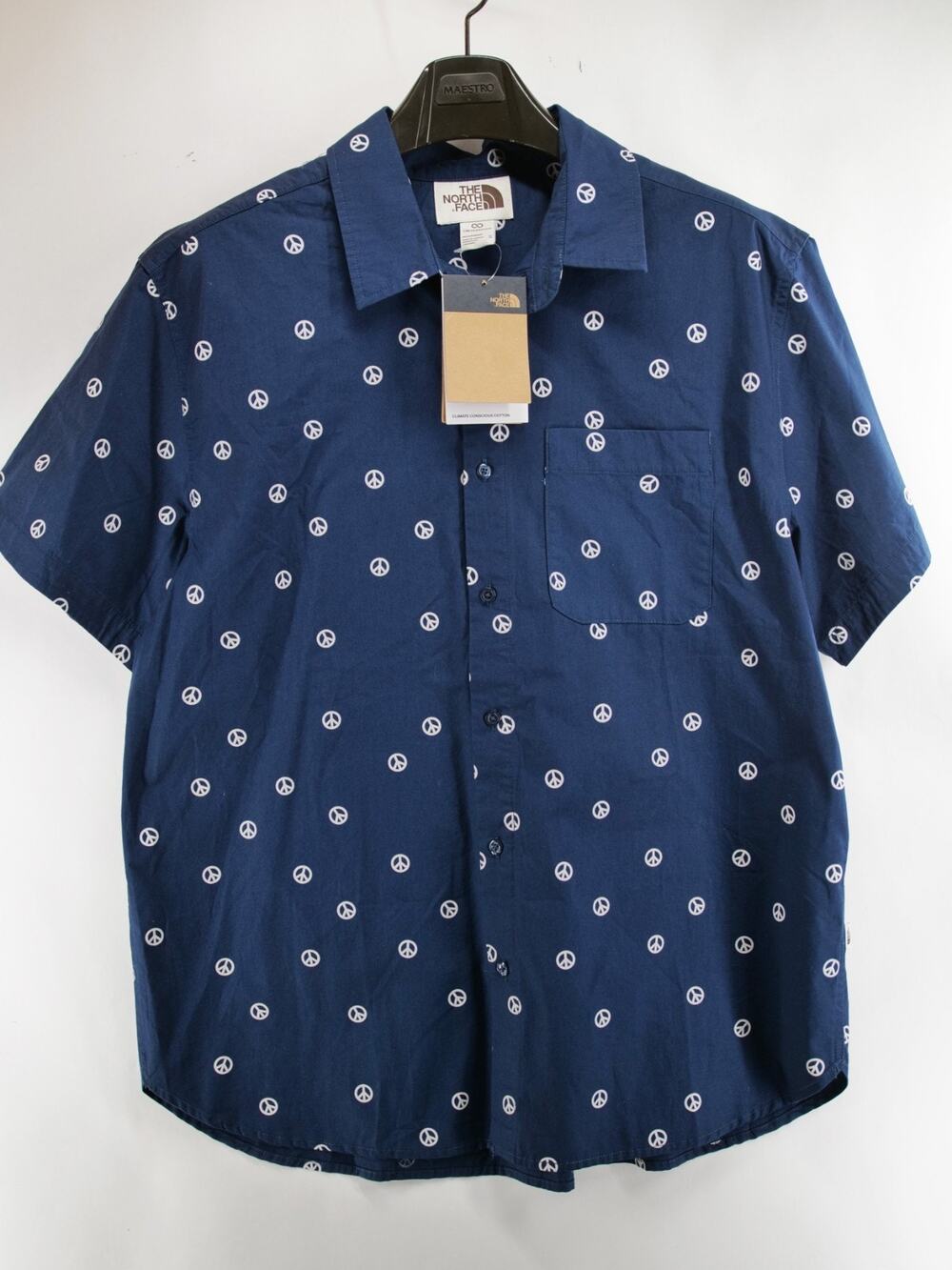 The North Face NWT Men's XL Baytrail Pattern S/S Shirt Summit Navy Peace Print